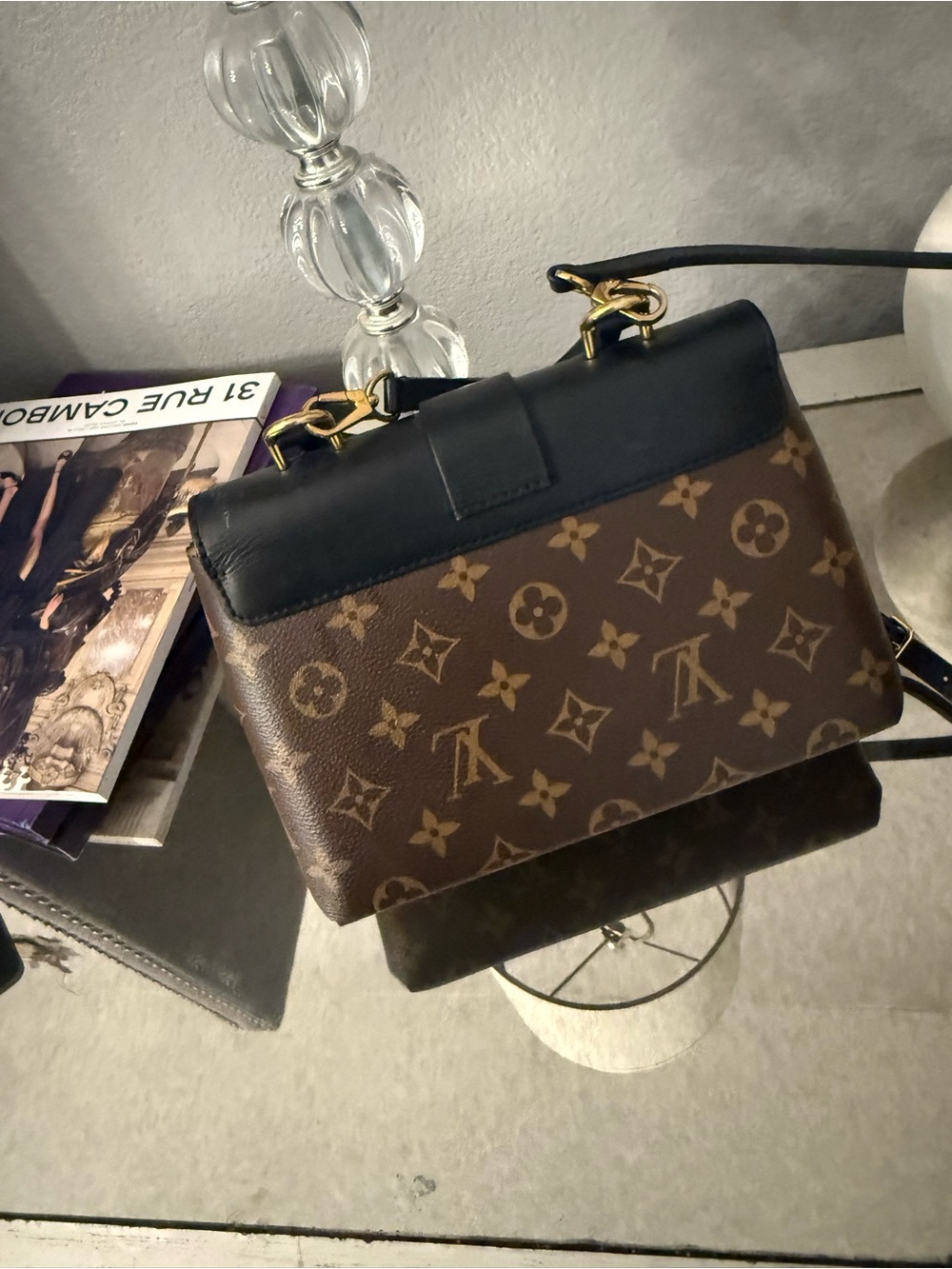 Louis Vuitton Monogram Satchel with Black Leather Top and Gold Hardware - Picture 3 of 4